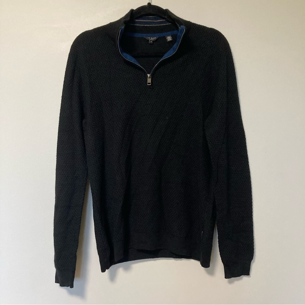 Ted Baker  black wool blend quarter zip sweater